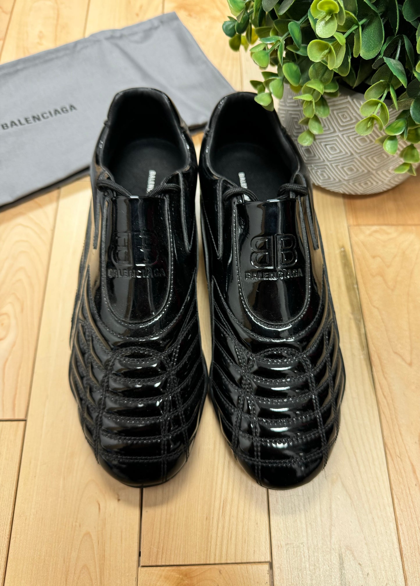 Balenciaga Zen Black Patent Leather Soccer Sneakers