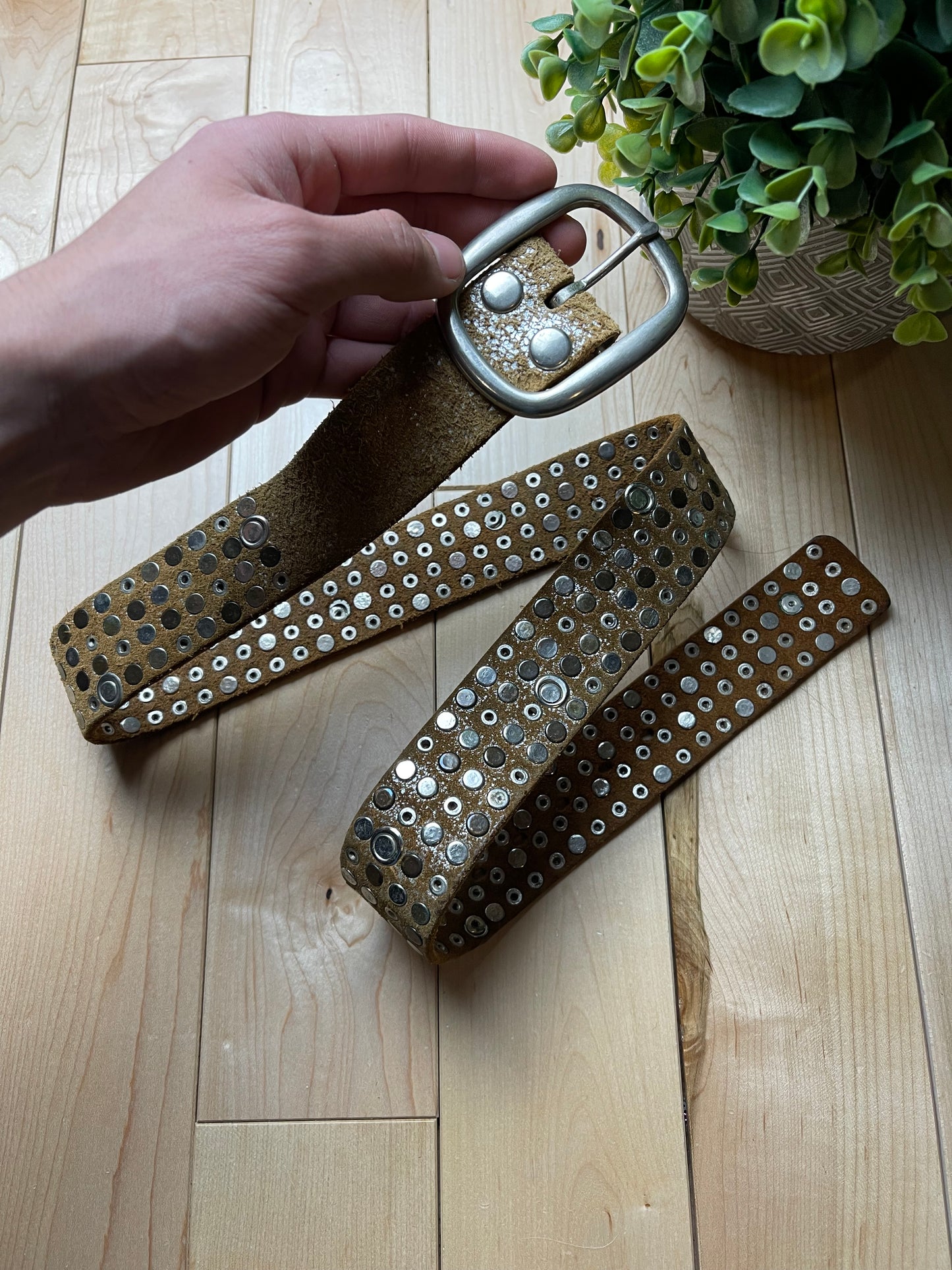 2000s Marithe Francois Girbaud Studded Brown Leather Belt