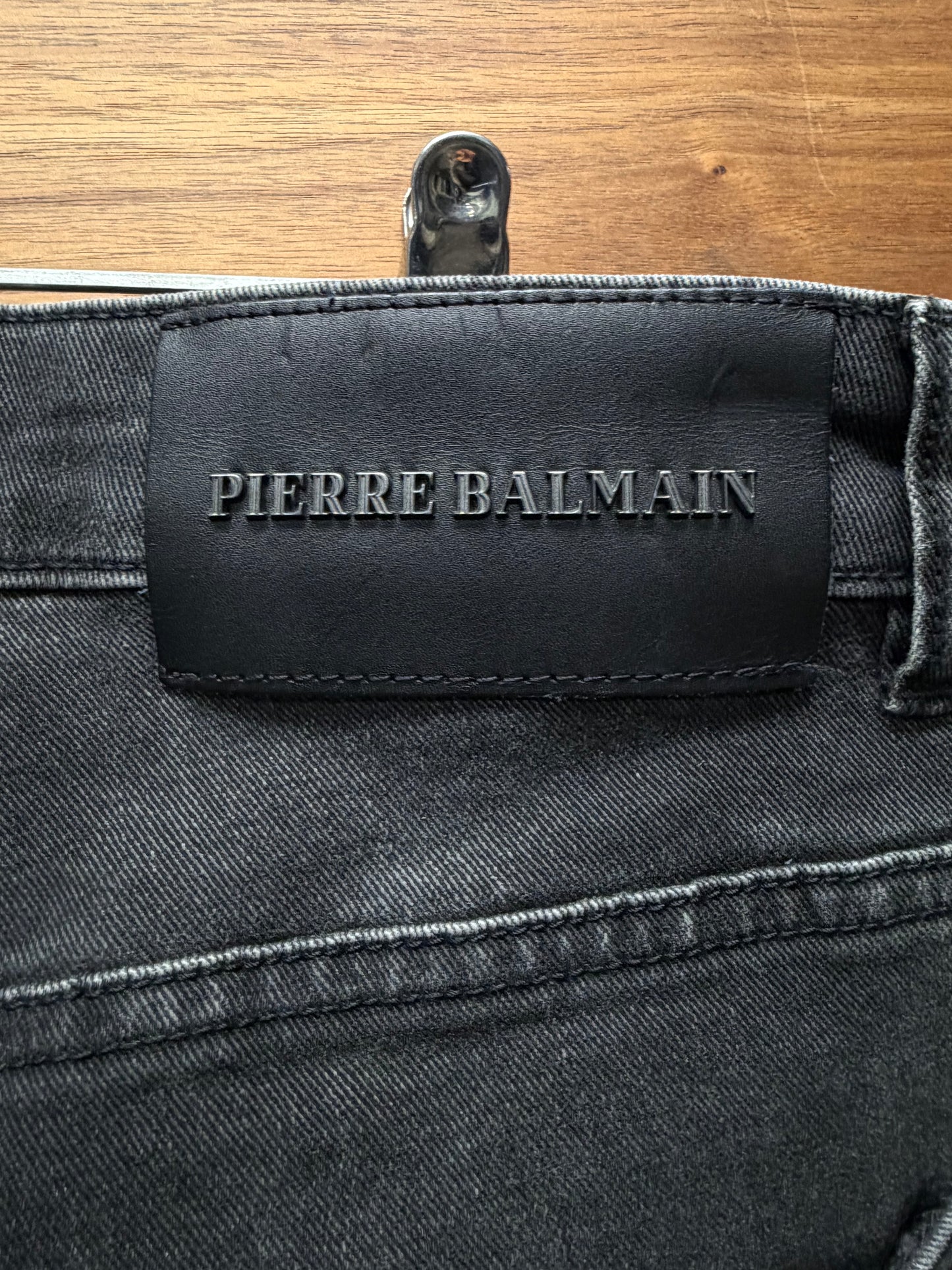 Balmain ‘Biker Knee’ Washed Black Skinny Moto Denim
