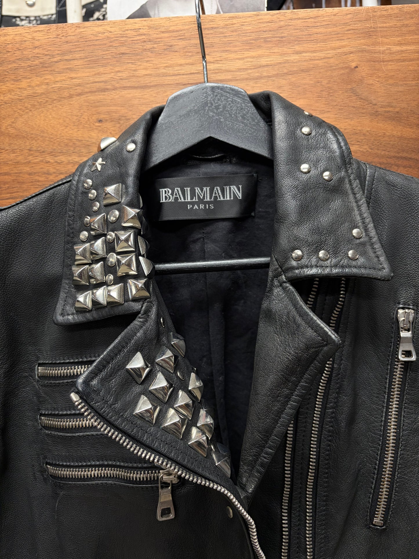SS2011 Balmain by Christophe Decarnin Studded Goat Leather Biker Jacket with Chain Detailing