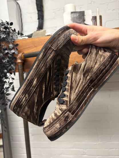 Ann Demeulemeester Brown Crushed Velvet ‘Roccia’ Low Top Sneakers