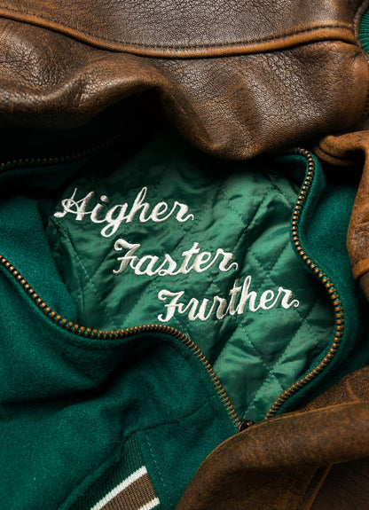 1990’s Avirex ‘USA’ Forest Green Wool/Brown Leather Bomber Jacket