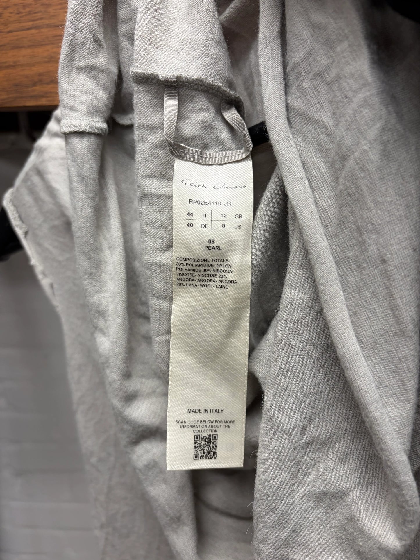 Rick Owens Pearl Grey ‘Shapeless’ Hooded Layering Top