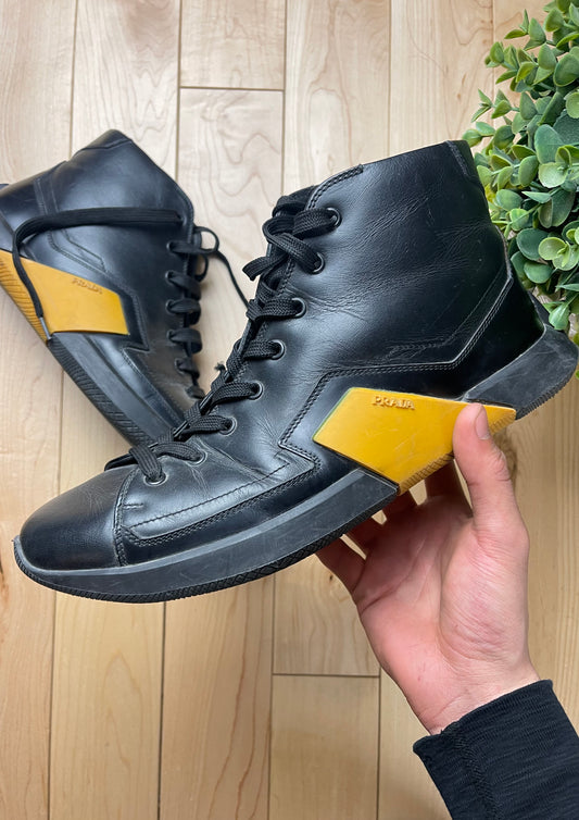 Prada Sport High Top Black Leather Sneakers