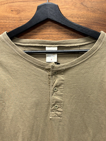 Kapital Brown Cotton ‘Henley’ Long Sleeve Shirt