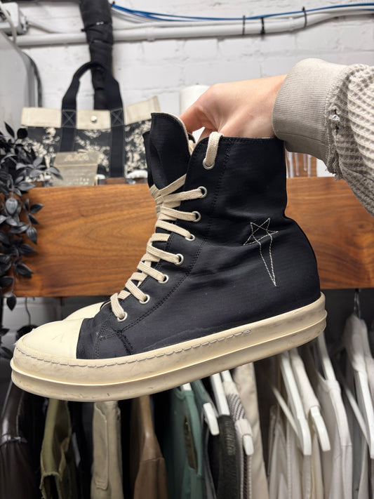 Rick Owens Black Canvas Pentagram ‘Ramones’ High Top Sneakers