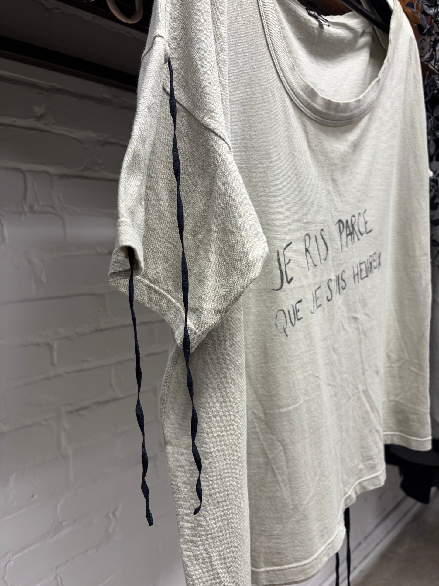 Ann Demeulemeester ‘Je Ris’ Scoop Neck Cotton Bondage T-Shirt
