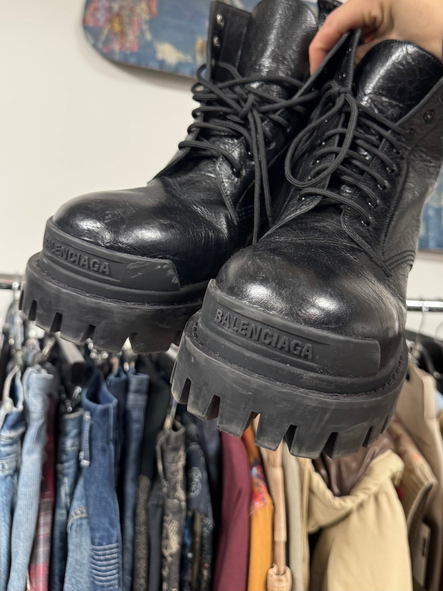 Balenciaga ‘Strike’ Black Leather Combat Boots