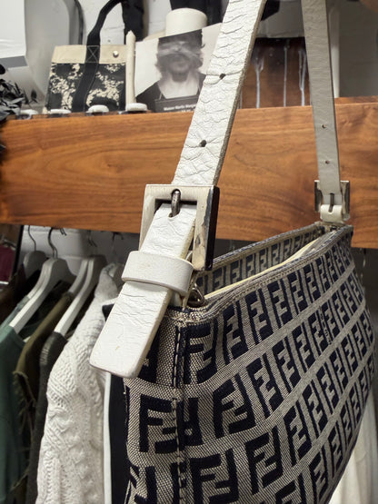 Fendi ‘Zucchino’ Canvas Monogram Baguette Bag with Leather Strap