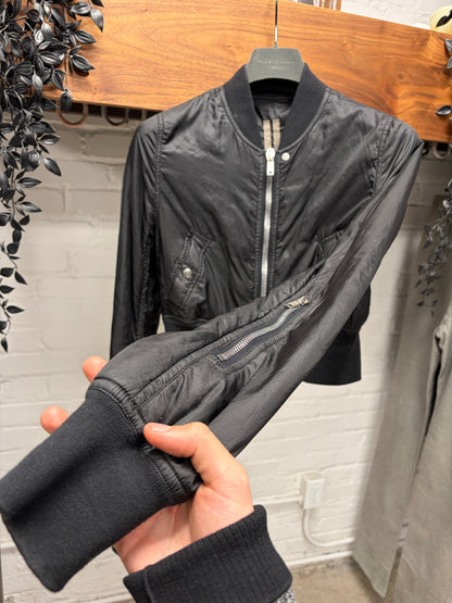Rick Owens DRKSHDW Cropped Black Nylon Bomber Jacket