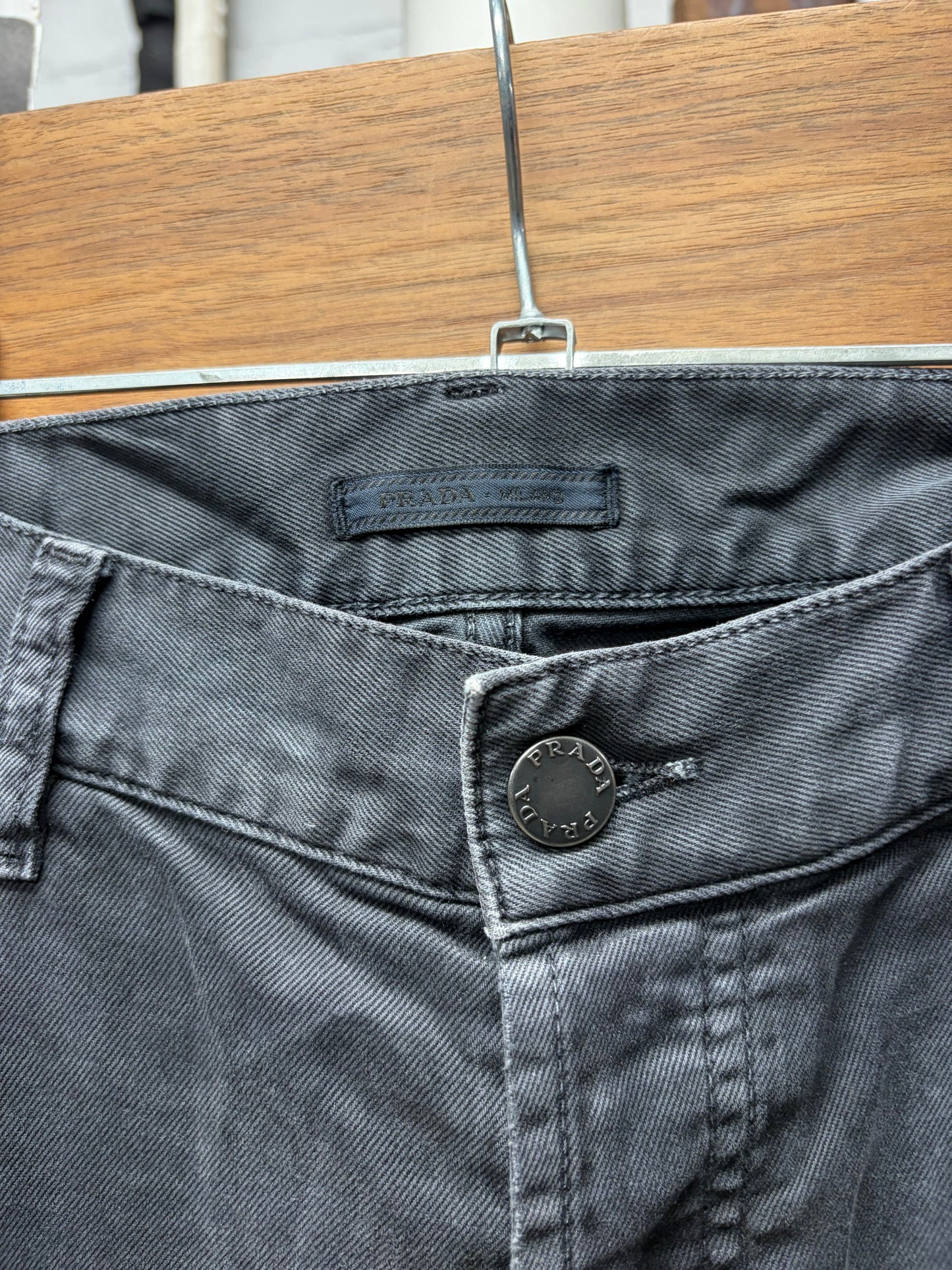 2015 Prada Faded Black Stacked Length Skinny Jeans