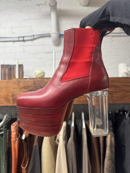 Rick Owens Open Toe Blood Red Leather ‘Kiss Heels’