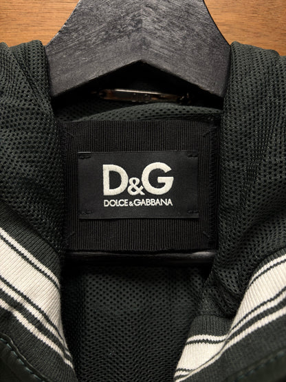 2000s Dolce & Gabbana Dark Green/White Leather Hooded Track Jacket