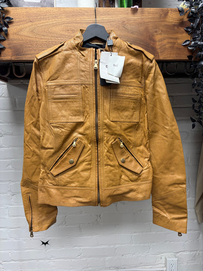 Dolce and Gabbana Brown Goatskin Leather Jacket with Military Inspired Cut