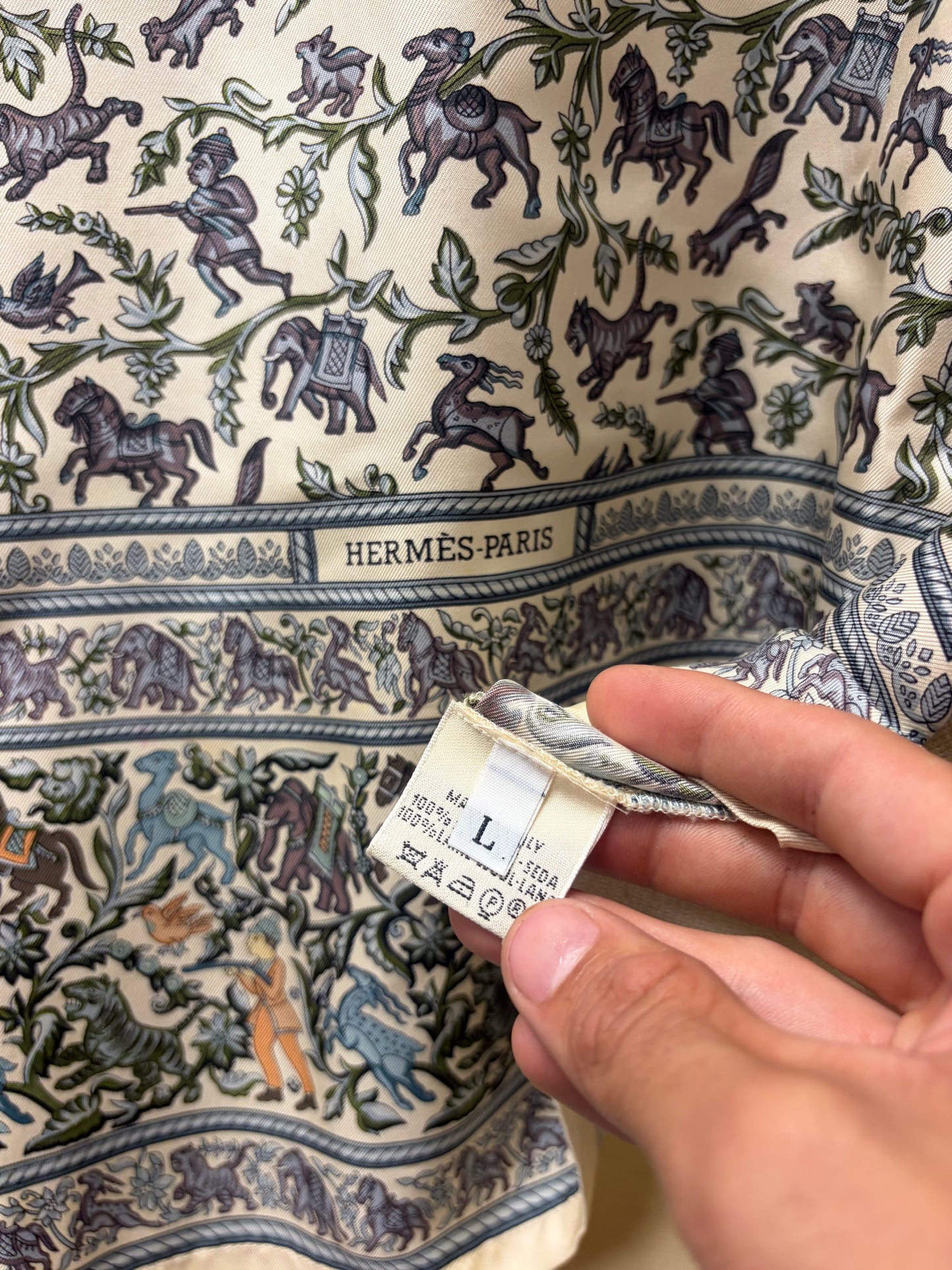 Vintage Hermes by Martin Margiela ‘"Chasse en Inde" Silk/Wool Knit 1/4 Button Up Shirt