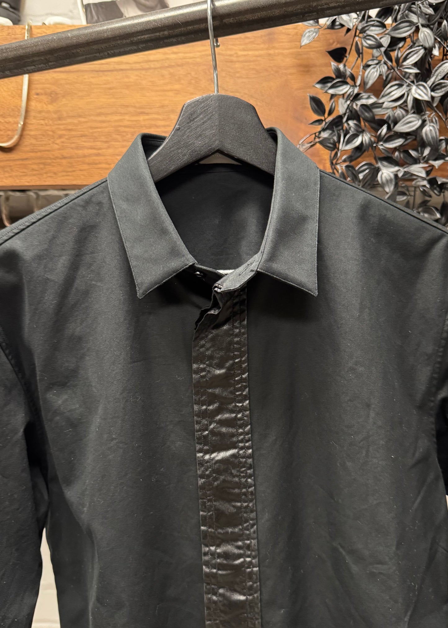 AW2003 Dior Homme ‘Luster’ Waxed Black Tape Seam Bondage Shirt