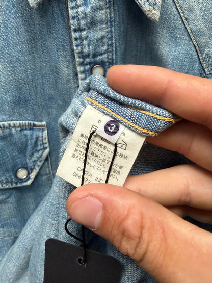 Kapital ‘Sashiko’ Repaired/Studded Blue Denim Button Snap Shirt