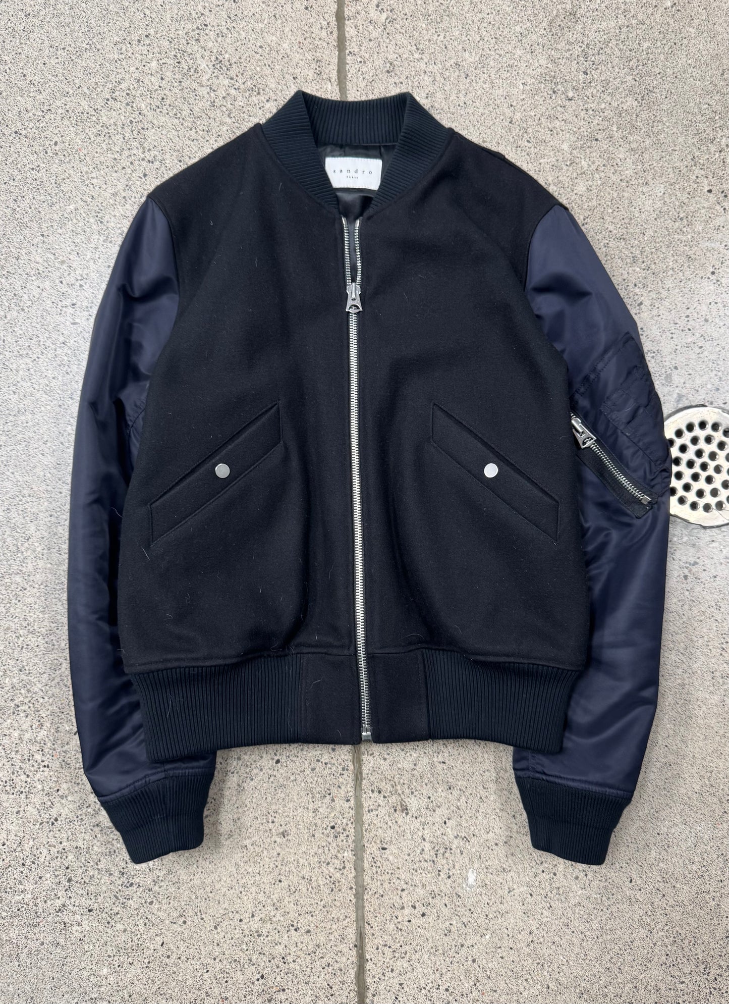 Sandro Wool/Nylon Down Filled Bomber Jacket