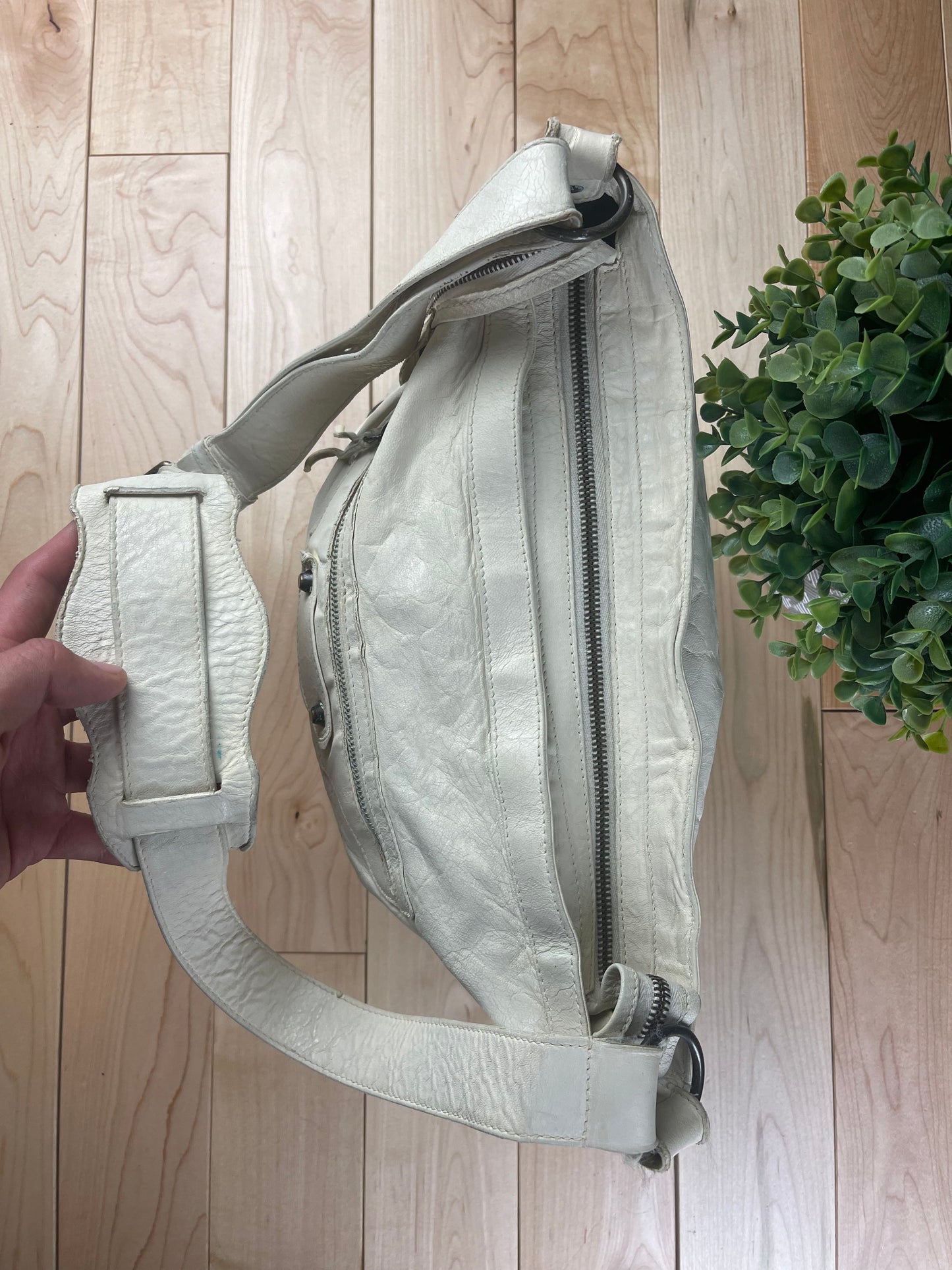 Balenciaga Crossbody Long Strap White Leather Bag