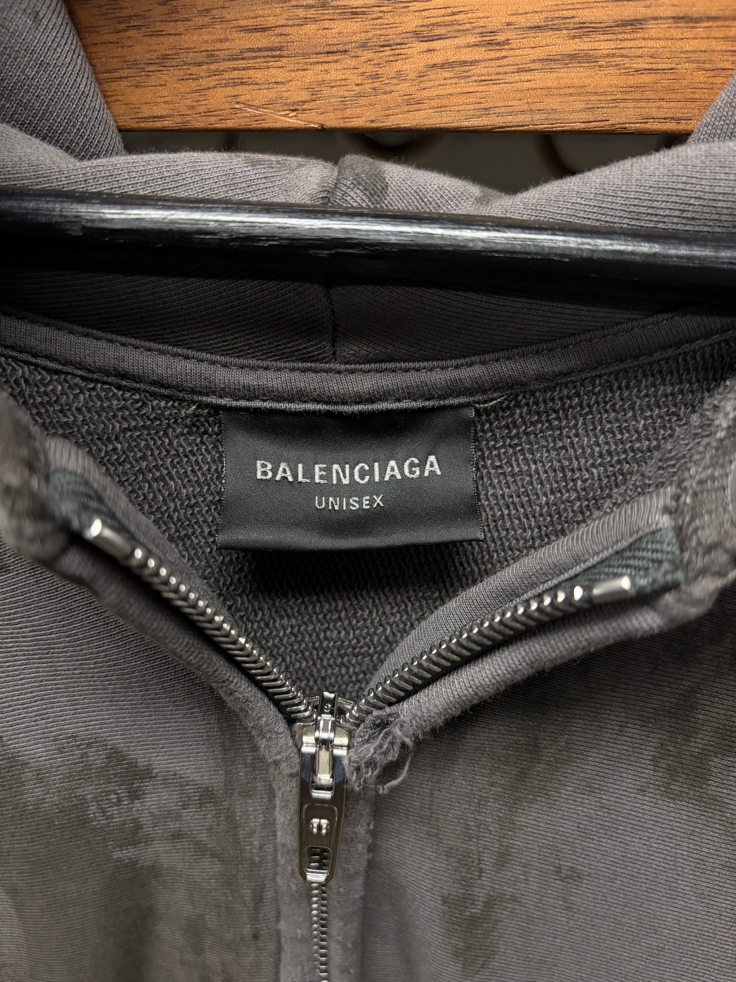 AW2023 Balenciaga Mudshow ‘Gaffer Tape’ Grey Distressed Zip-Up Hoodie
