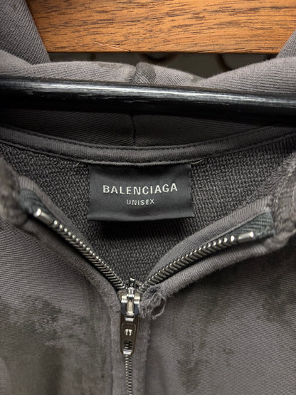 AW2023 Balenciaga Mudshow ‘Gaffer Tape’ Grey Distressed Zip-Up Hoodie