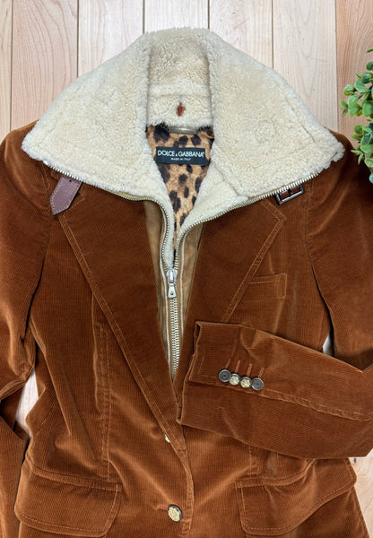 2000s Dolce & Gabbana Mainline Corduroy Shearling Lined Blazer