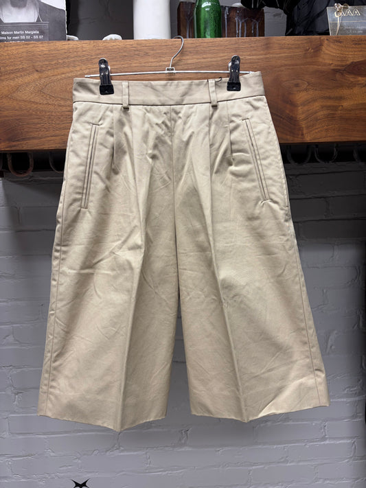 Maison Margiela Wide Leg Pleated Tan Cotton Shorts