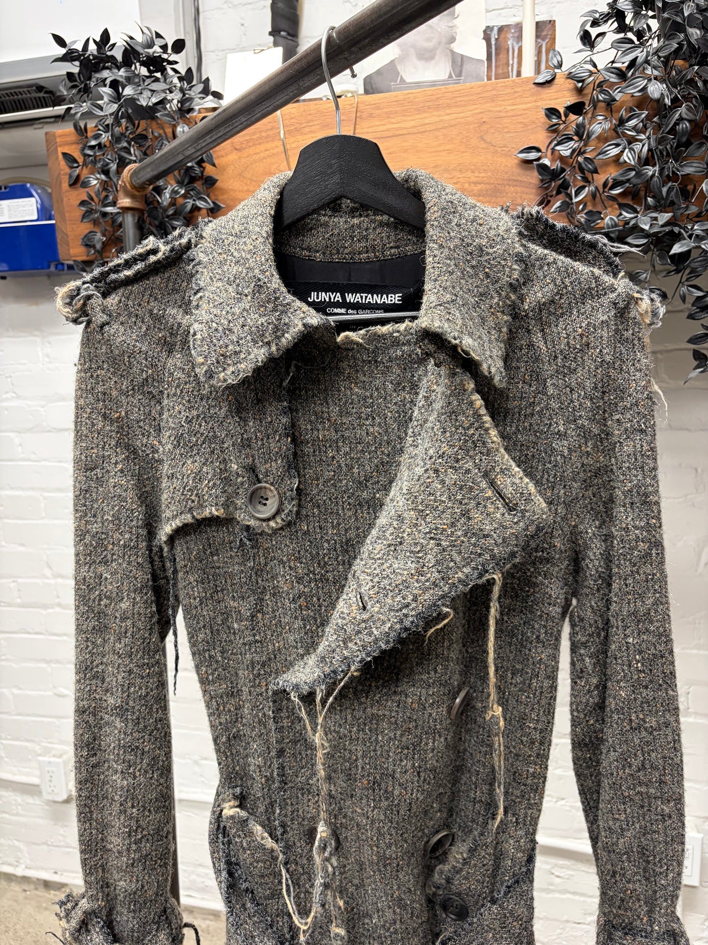 AW2003 Junya Watanabe Distressed Wool Double Breasted Trench Coat