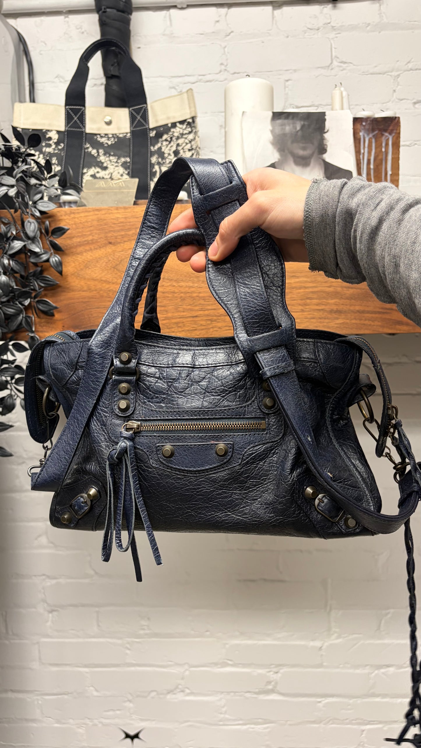 Balenciaga Purple Lamb Leather  ‘Mini City Bag’ With Crossbody Strap