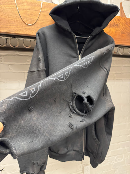 1/15 SS2024 Balenciaga ‘Paris Moon’ Heavy Terry Cotton Distressed Zip Up Hoodie