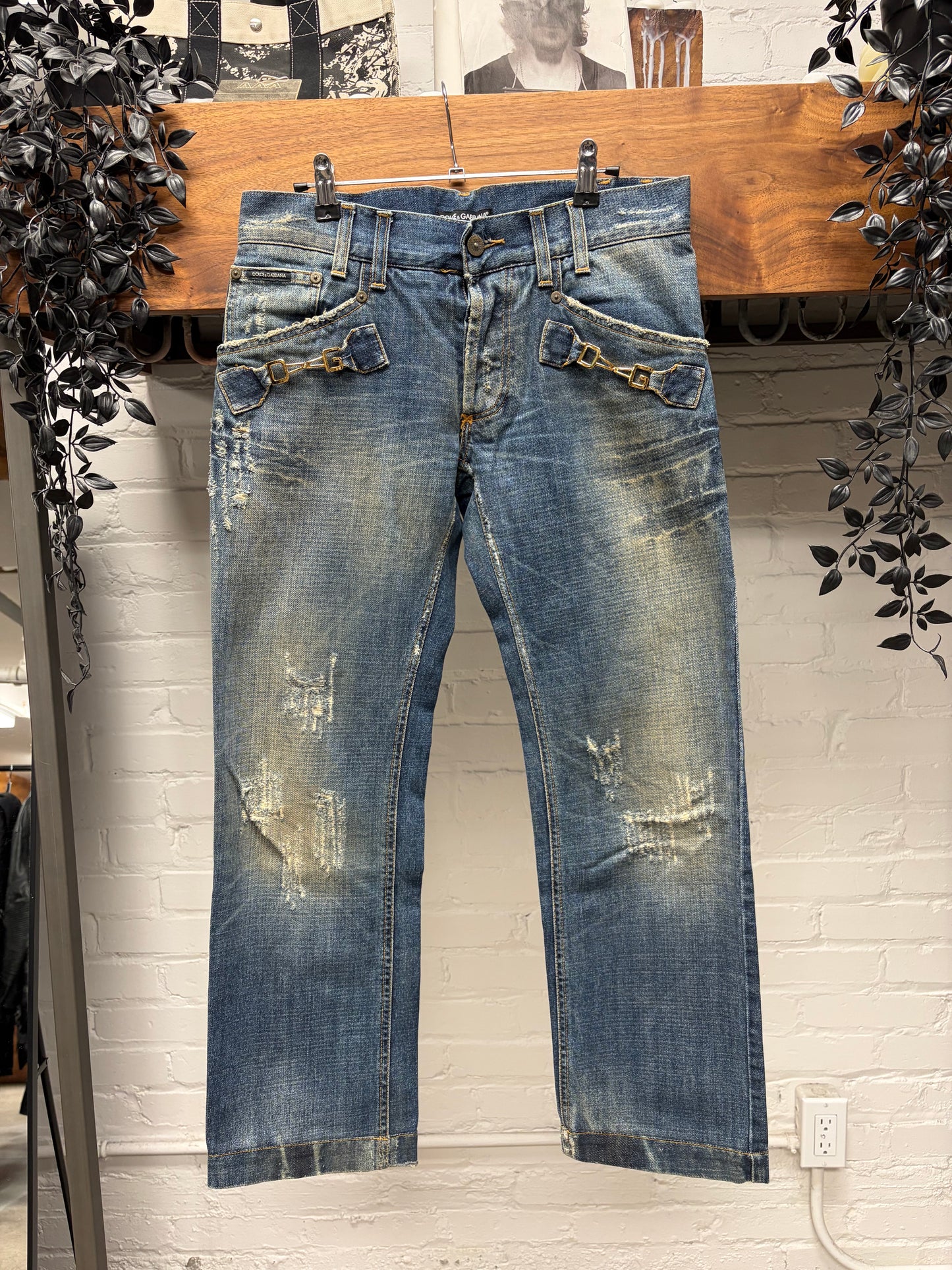 2000s Dolce & Gabbana ‘Horsebit’ D&G Logo Mudwash Blue Denim