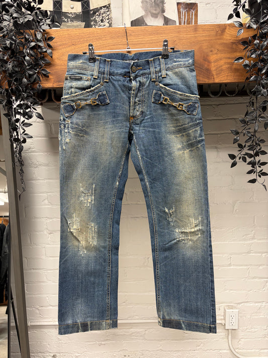 2000s Dolce & Gabbana ‘Horsebit’ D&G Logo Mudwash Blue Denim