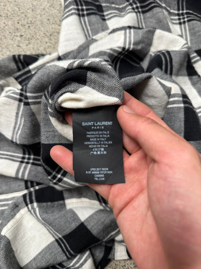 2017 Saint Laurent Plaid Black/Natural White Plaid Patterned Flannel