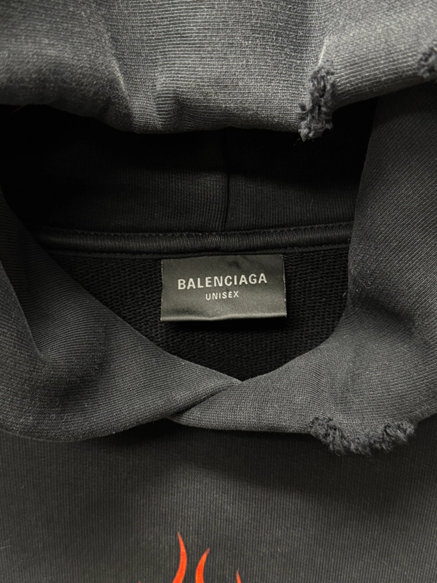 SS2024 Balenciaga ‘Unity Flame’ Distressed Black Pullover Hoodie
