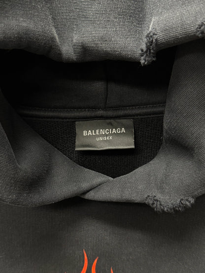 SS2024 Balenciaga ‘Unity Flame’ Distressed Black Pullover Hoodie
