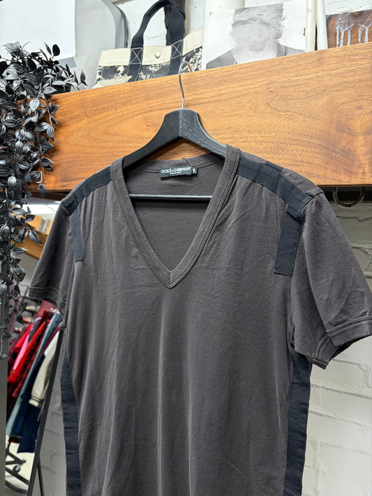 SS2008 Dolce & Gabbana ‘Tape Seam’ Brown V-Neck T-Shirt