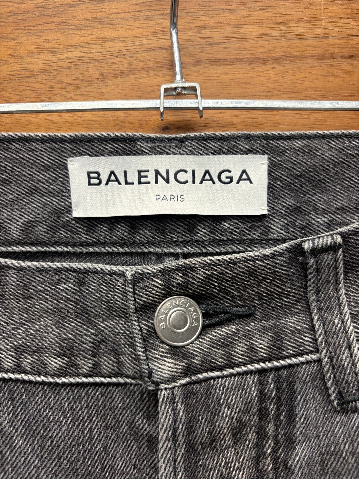 2017 Balenciaga Button Fly Straight Cut Washed Black Denim