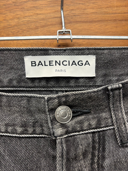 2017 Balenciaga Button Fly Straight Cut Washed Black Denim