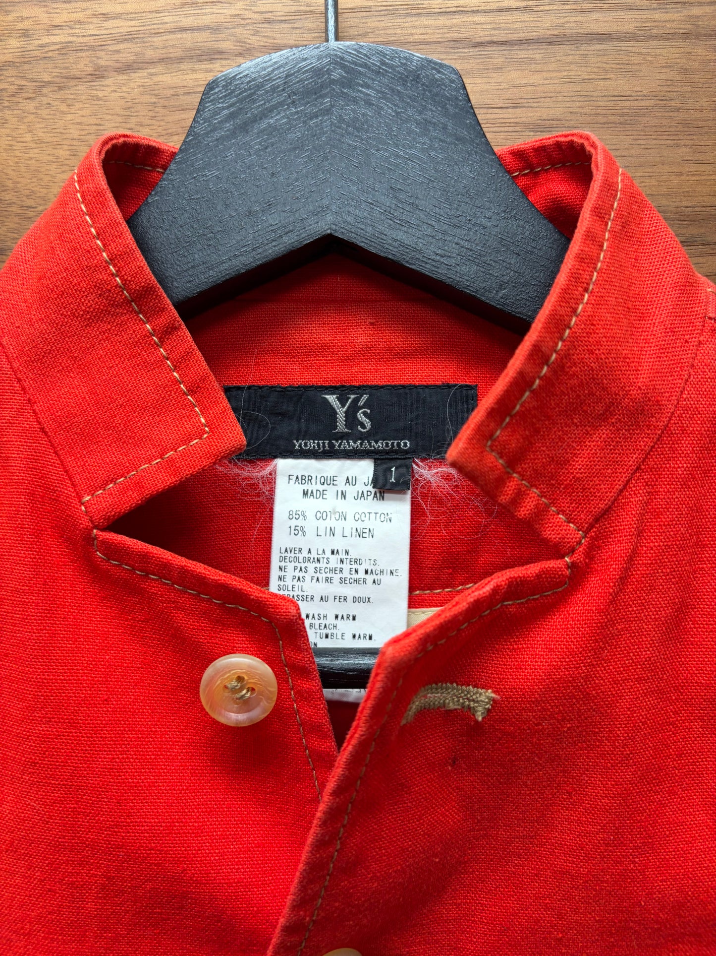 Vintage Yohji Yamamoto Y’s Red Cotton Curved Button Jacket