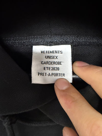 SS2020 Vetements ‘Rhinestone’ Cursive Black Logo Hoodie