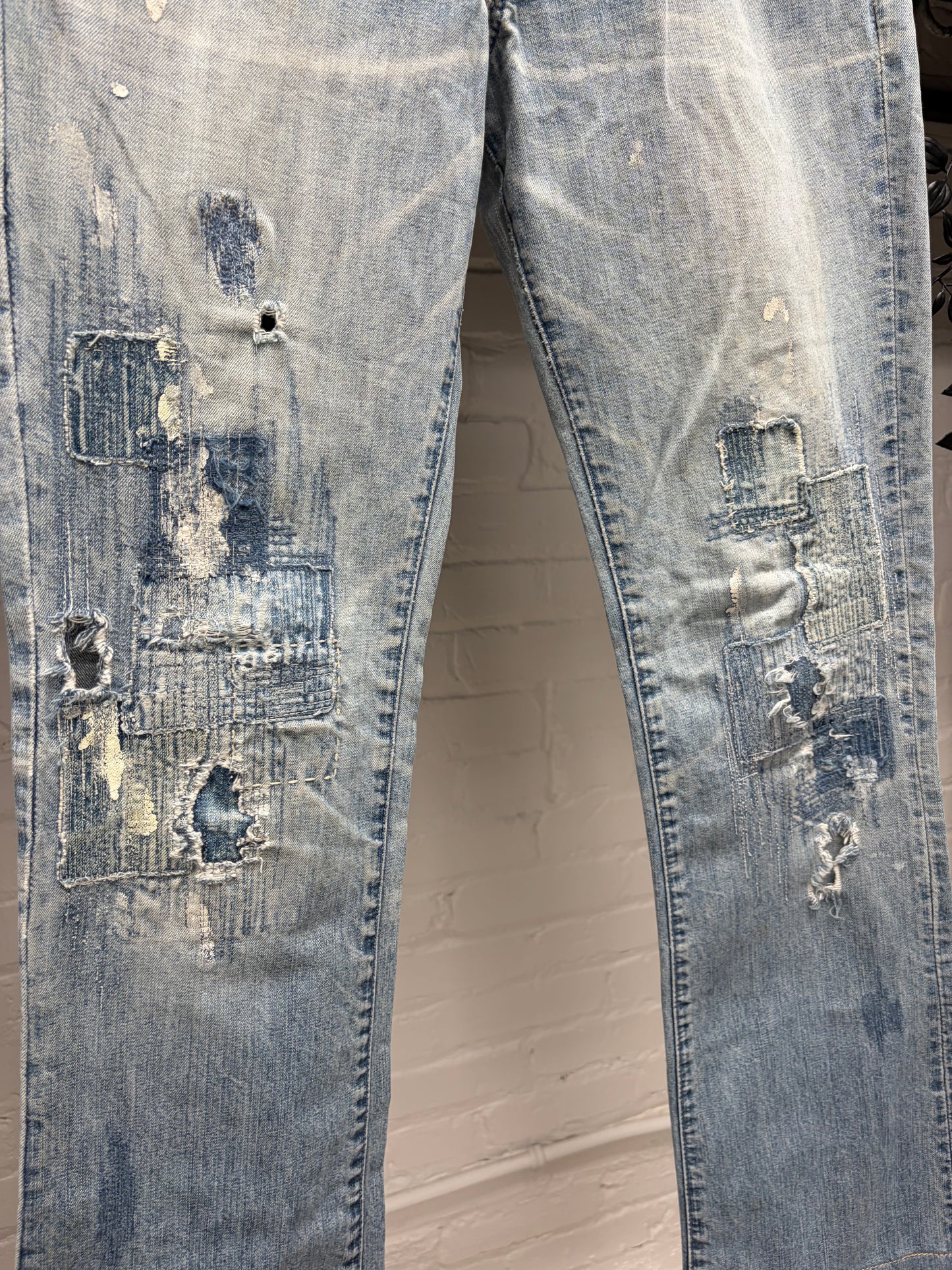 Kapital Custom Order 1/1 Gemstone Studded + Sashiko Repaired Flared Jeans