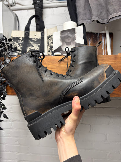 Balenciaga ‘Worn Out’ Distressed Leather ‘Strike’ Combat Boots