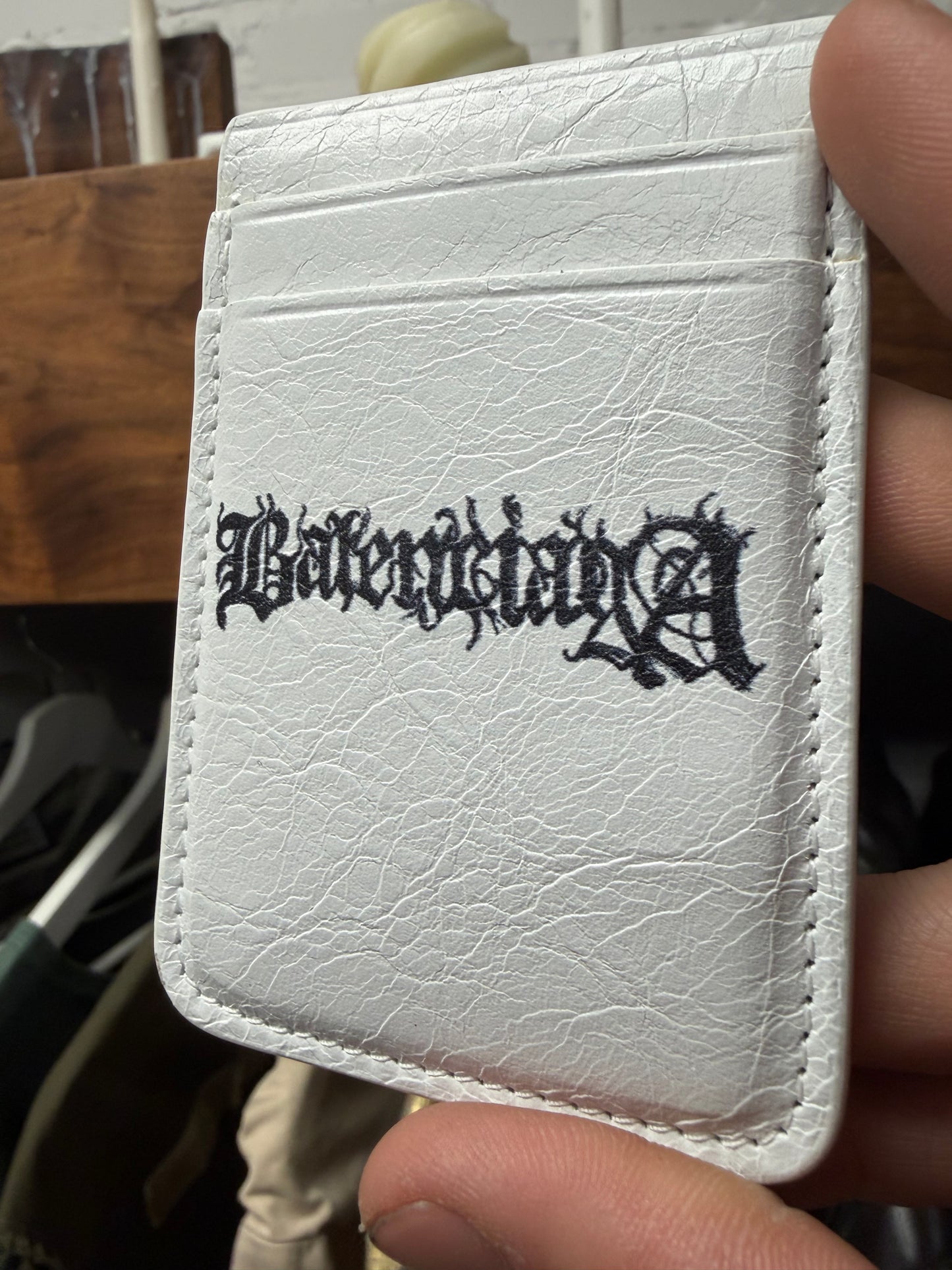 Balenciaga ‘Metal Logo’ White Leather Mini Cardholder