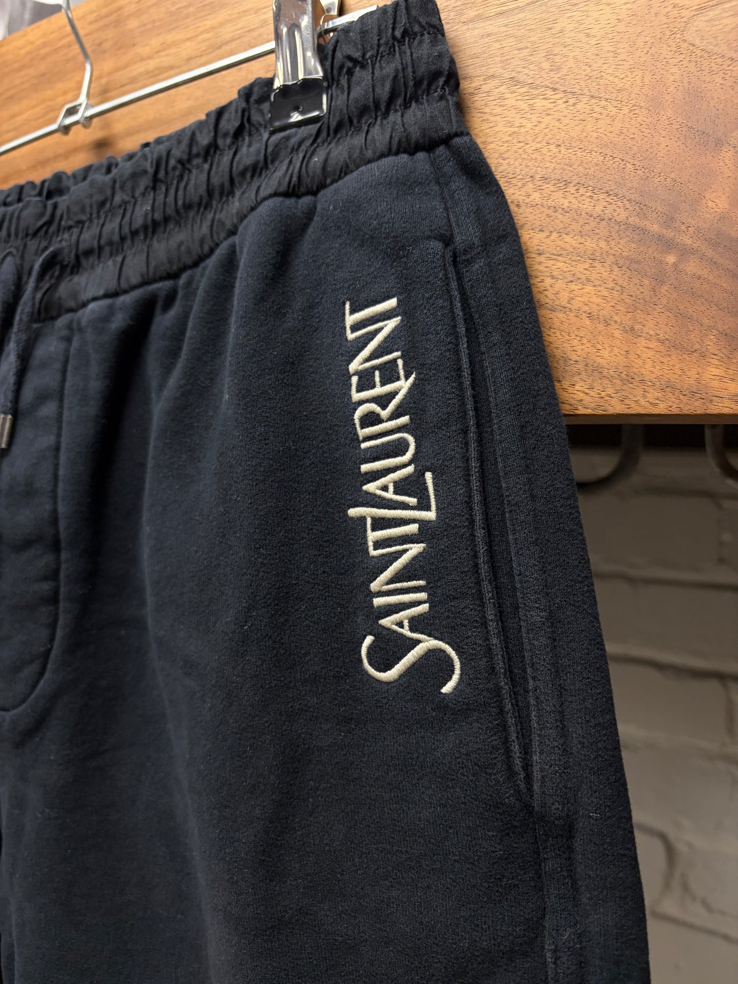 SS2023 Saint Laurent ‘YSL’ Embroidered Logo Black Cotton Sweat-Shorts