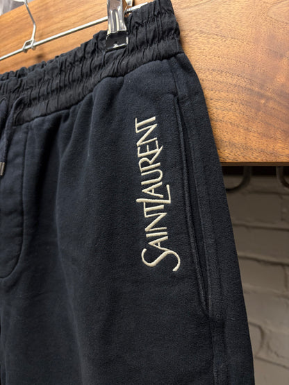SS2023 Saint Laurent ‘YSL’ Embroidered Logo Black Cotton Sweat-Shorts