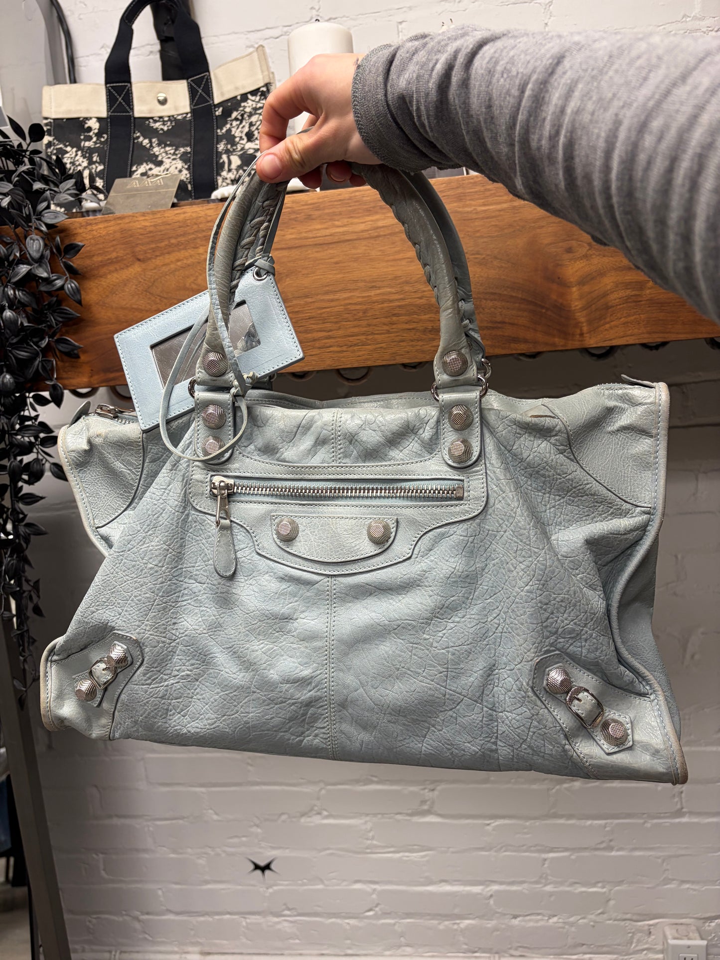 Balenciaga Soft Blue ‘City Bag’ with Silver Hardware