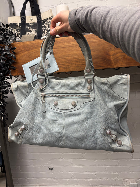 Balenciaga Soft Blue ‘City Bag’ with Silver Hardware