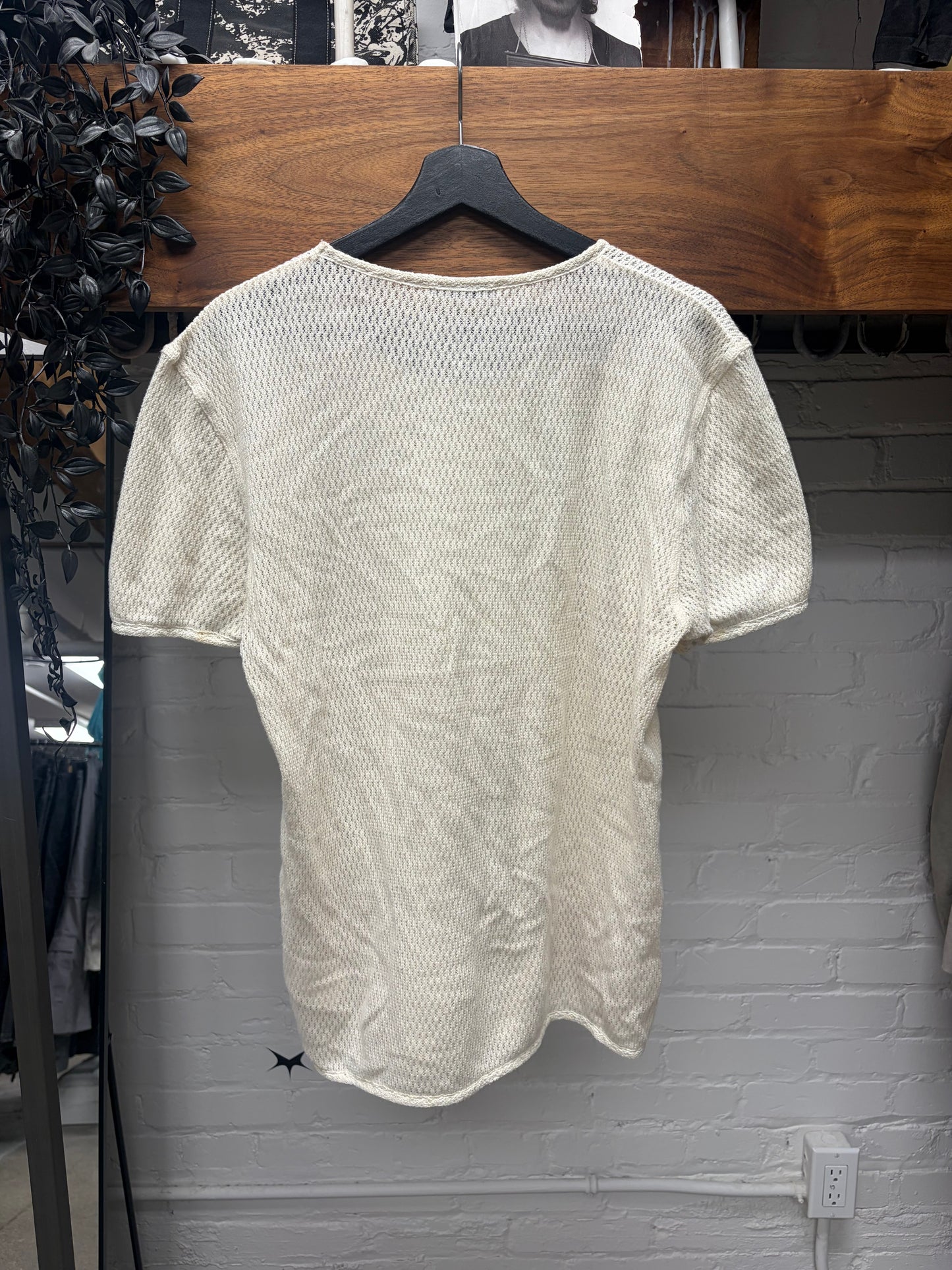 Our Legacy Cream White Mesh Short Sleeve T-Shirt