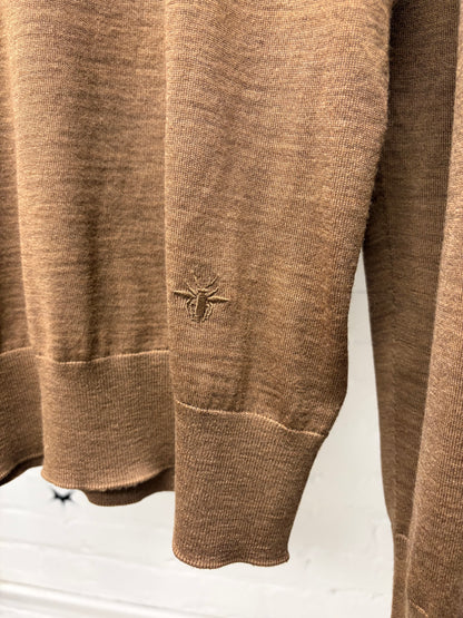 Dior Homme Embroidered ‘Bee Logo’ Brown Merino Wool Knit Sweater