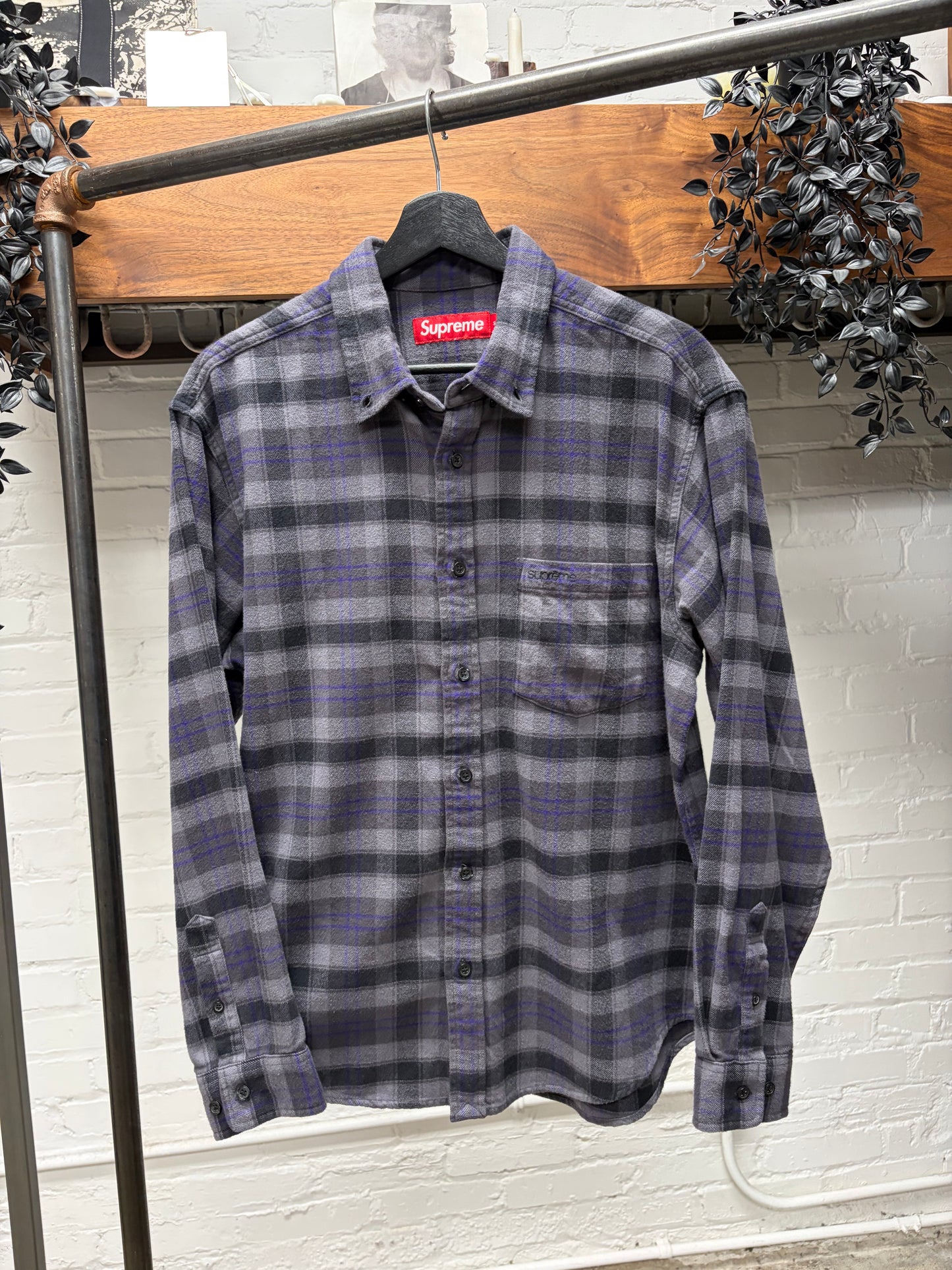 SS2024 Supreme Purple/Grey Plaid Flannel Collared Shirt